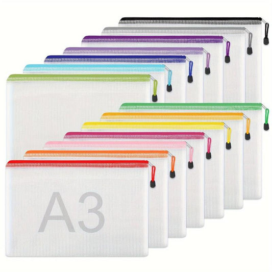 14pcs A3 Size Mesh Zipper Pouch for Organizing, 14 Colors Large Storage Bag
