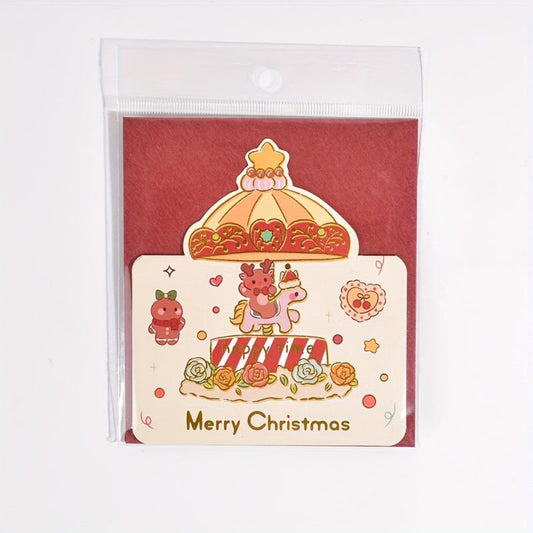 1pc Christmas Gilded Greeting Card Gift Message Card Envelope Paper Carved Card