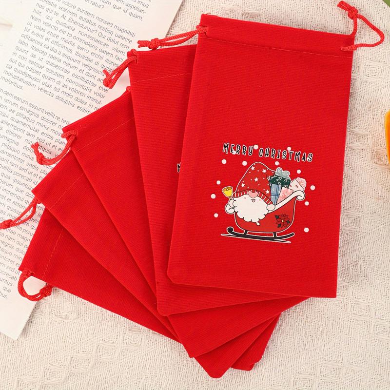 5pcs Red Flannelette Christmas Gift Bag Snowman Santa Claus Gift Packaging Bag