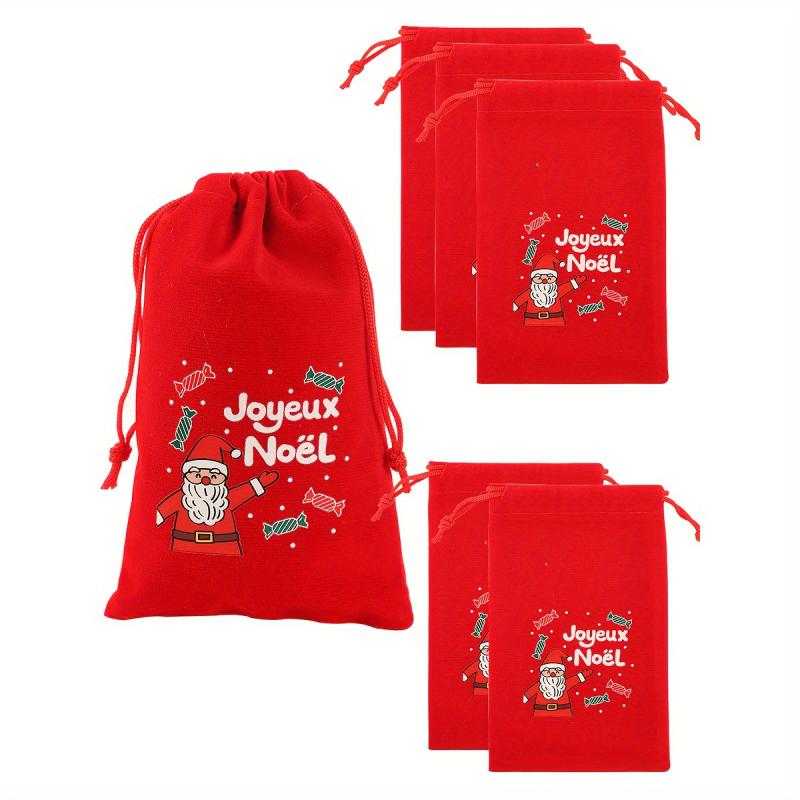 5pcs Red Flannelette Christmas Gift Bag Snowman Santa Claus Gift Packaging Bag