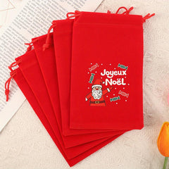 5pcs Red Flannelette Christmas Gift Bag Snowman Santa Claus Gift Packaging Bag