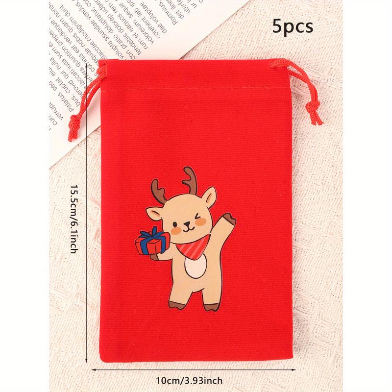 5pcs Red Flannelette Christmas Gift Bag Snowman Santa Claus Gift Packaging Bag