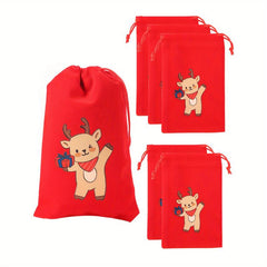 5pcs Red Flannelette Christmas Gift Bag Snowman Santa Claus Gift Packaging Bag