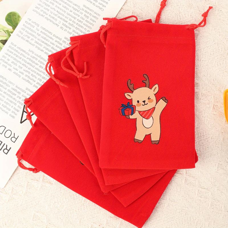 5pcs Red Flannelette Christmas Gift Bag Snowman Santa Claus Gift Packaging Bag