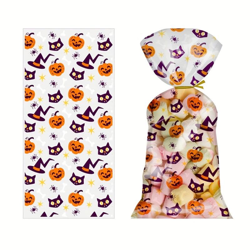 50 Halloween Cellophane Treat Bags with Twist Ties