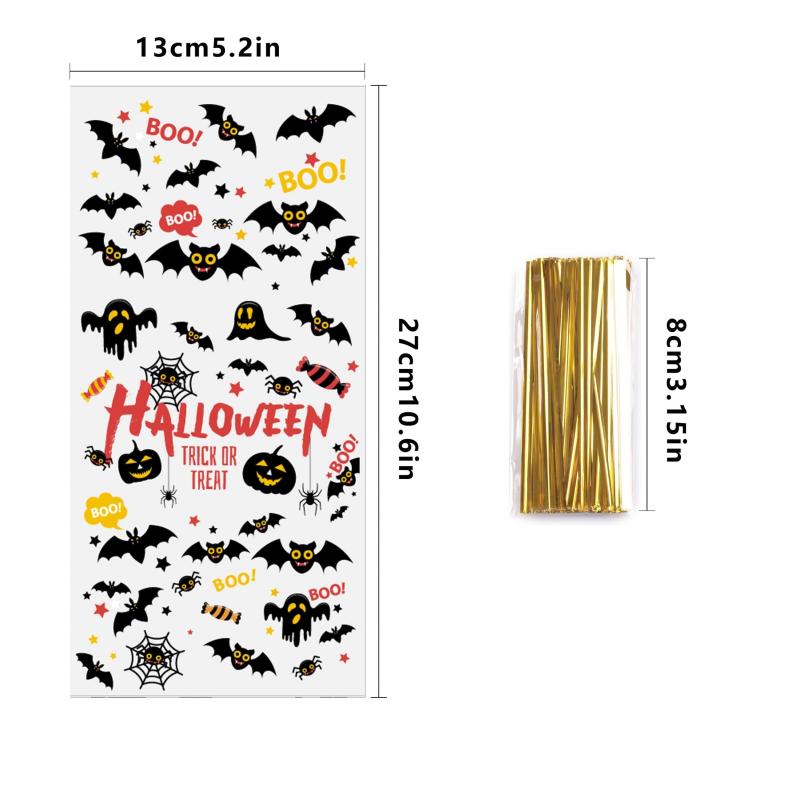 50 Halloween Cellophane Treat Bags with Twist Ties
