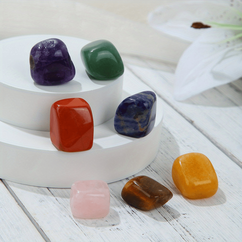 7pcs Chakra Healing Stones Set Hexagon Rose Quartz Gems
