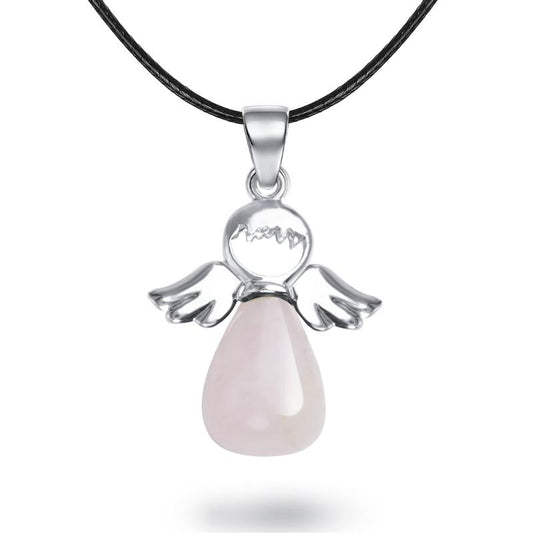 Angel Pendant Necklace with Natural Crystal Stone Pendulum
