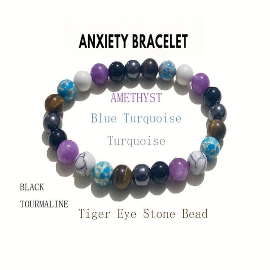 Amethyst Pine Stone Mixed Round Bead Bracelet Meditation