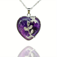 Leaf Heart Crystal Healing Pendant Necklace