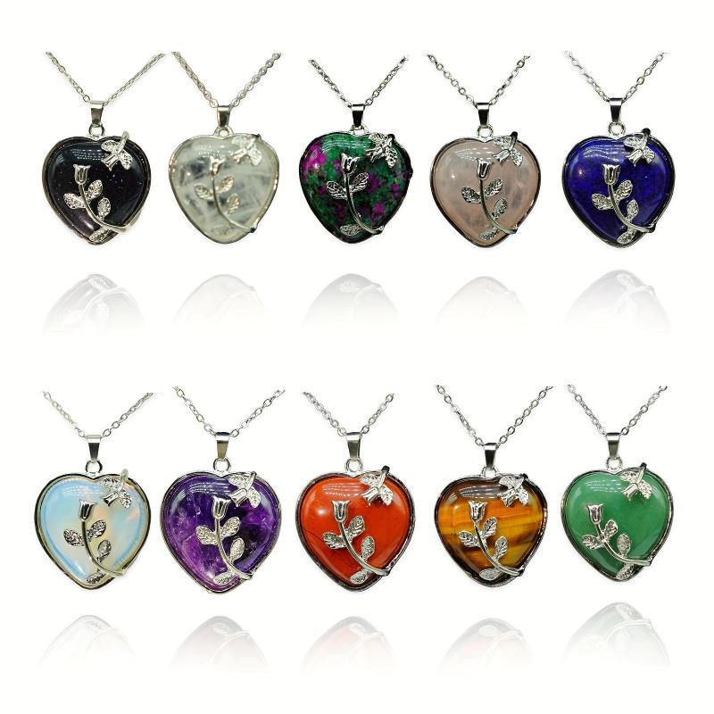 Leaf Heart Crystal Healing Pendant Necklace