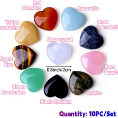 10pcs Heart Shaped Healing Crystals Set Natural Stones Polished Love Gemstones