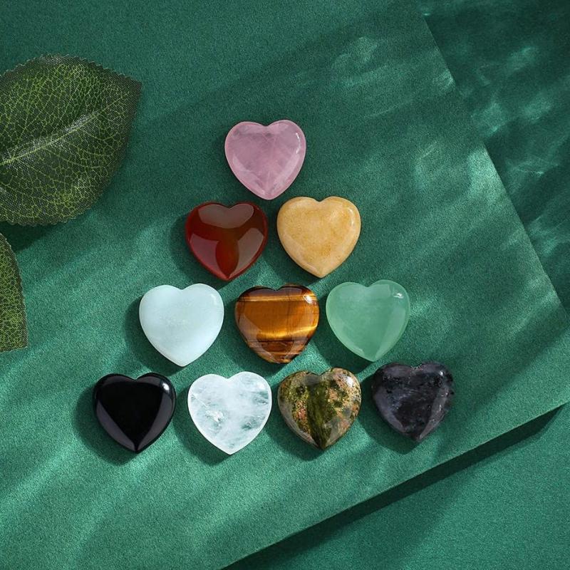 10pcs Heart Shaped Healing Crystals Set Natural Stones Polished Love Gemstones