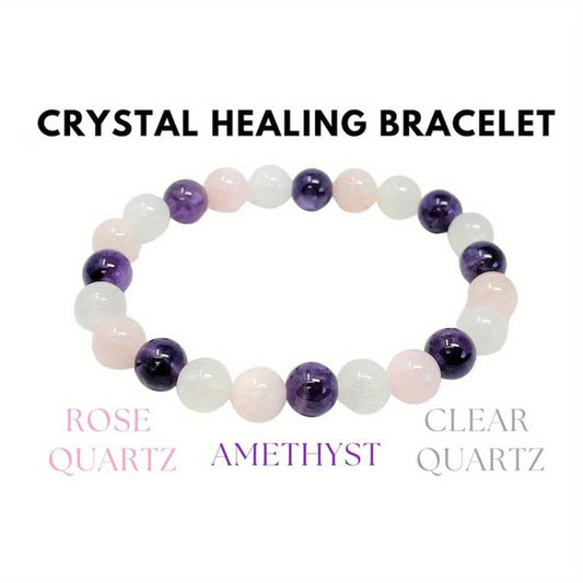 Amethyst Clear Quartz Rose Quartz 8mm Crystal Bracelet