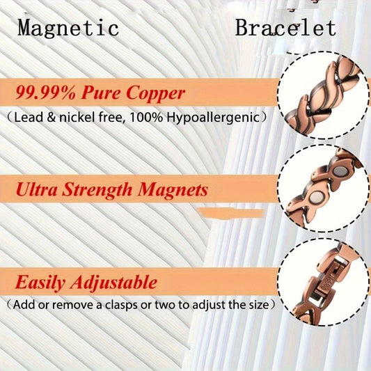 Magnetic Copper Bracelet for Women with Magnets 99.99% Solid Copper