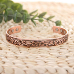 Women's Copper Bracelet 3500 Gauss Magnet Retro Pattern Adjustable Size