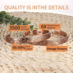 Women's Copper Bracelet 3500 Gauss Magnet Retro Pattern Adjustable Size