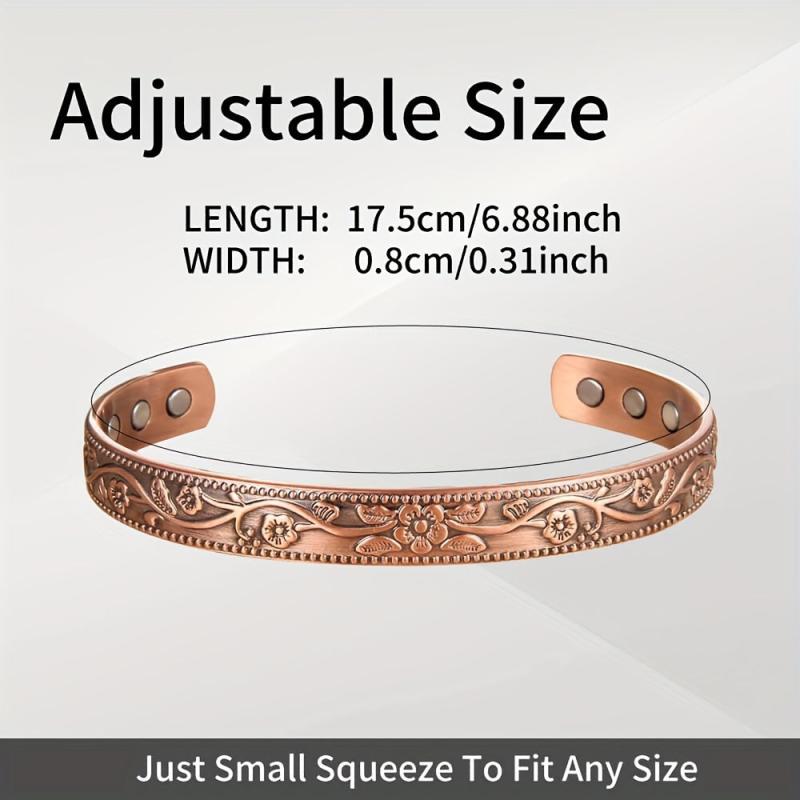Women's Copper Bracelet 3500 Gauss Magnet Retro Pattern Adjustable Size