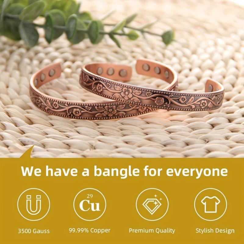 Women's Copper Bracelet 3500 Gauss Magnet Retro Pattern Adjustable Size