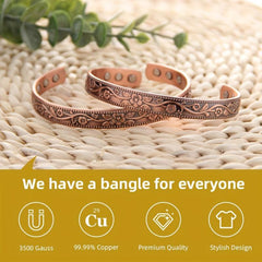 Women's Copper Bracelet 3500 Gauss Magnet Retro Pattern Adjustable Size