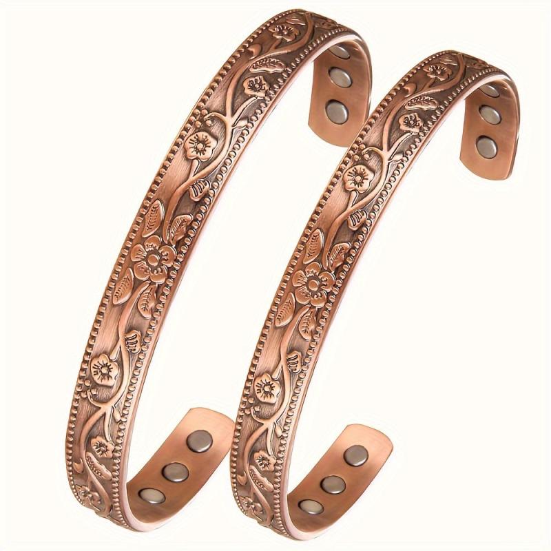 Women's Copper Bracelet 3500 Gauss Magnet Retro Pattern Adjustable Size