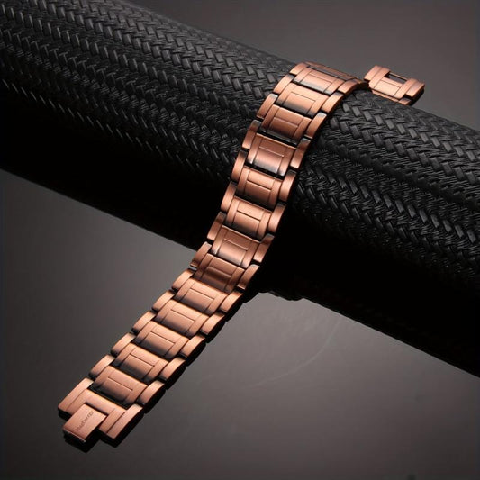 Solid Copper Magnetic Bracelet & Ring Set for Men, Adjustable Size Jewelry Gift