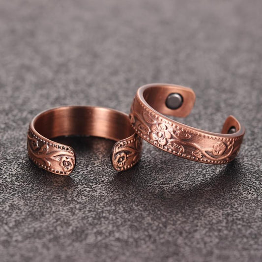 2pcs Copper Magnetic Ring Christmas Jewelry Gift Vintage Flower