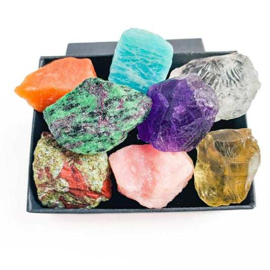 8pcs Natural Large Crystals Gemstone Collection Box Chakra Stones Reiki Crystal