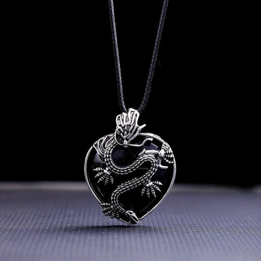 Dragon Rao Heart Shaped Crystal Gem Necklace
