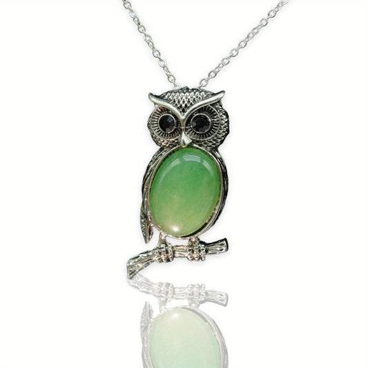 Owl Denier Ellipse Crystal Healing Pendant Necklace
