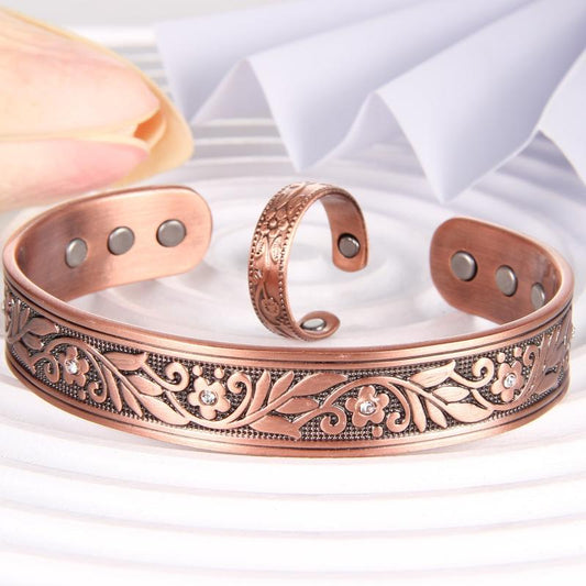 Copper Magnetic Bracelets with Flower Links and Magnets