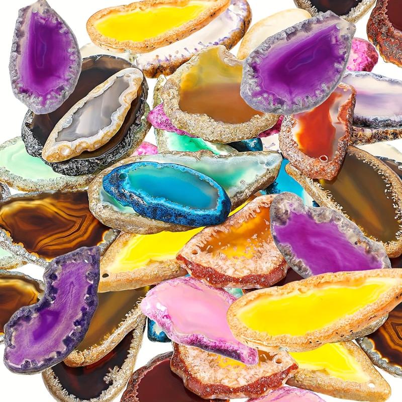 Polished Agate Slices Drilled Agate Pendants Various Colors & Sizes