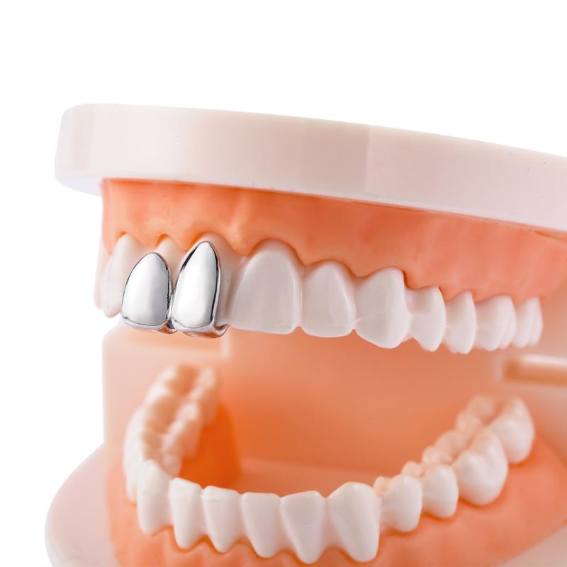 2pcs Plated Golden Silvery Teeth Grillz For Men Women Teeth Grillz