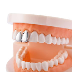 2pcs Plated Golden Silvery Teeth Grillz For Men Women Teeth Grillz