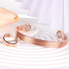Lymph Detox Ring & Copper Bracelet Magnetic Set Women Rose Golden