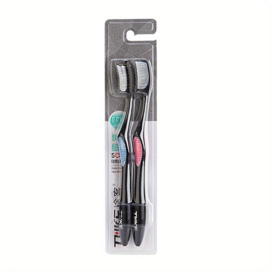 2pcs Bamboo Charcoal Bristle Toothbrushes for Oral Care, Soft Bristles