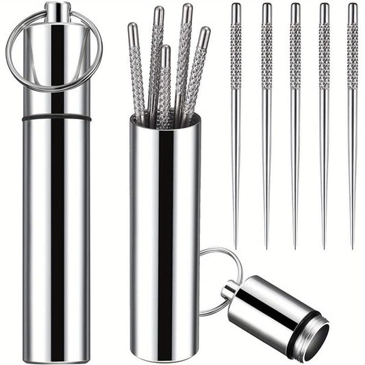 5pcs Mini Pocket Toothpick Holder Stainless Steel Waterproof Case