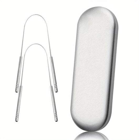 2pcs Stainless Steel Tongue Scrapers with Case for Oral Hygiene