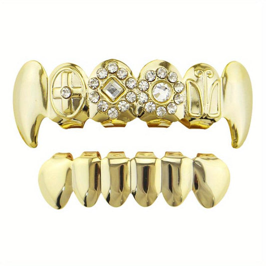 18K Zircon Golden Hip hop Braces Set for Halloween