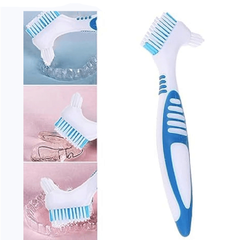 Denture Brush Layered Bristles & Ergonomic Handle Portable Double Sided