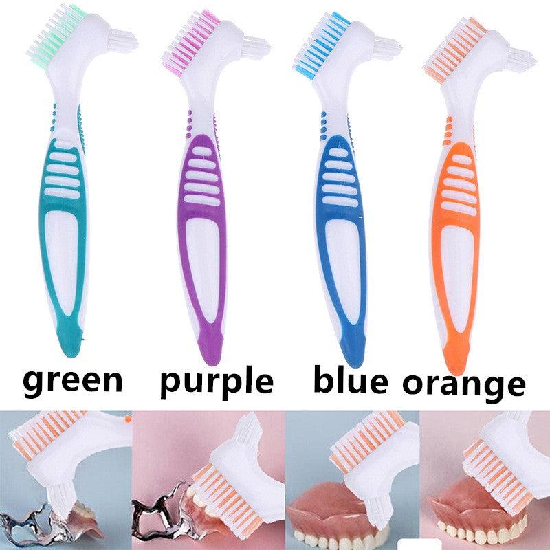 Denture Brush Layered Bristles & Ergonomic Handle Portable Double Sided