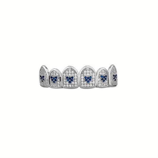 Heart Shaped Iced Out Silver Teeth Grillz Hip Hop Accessory