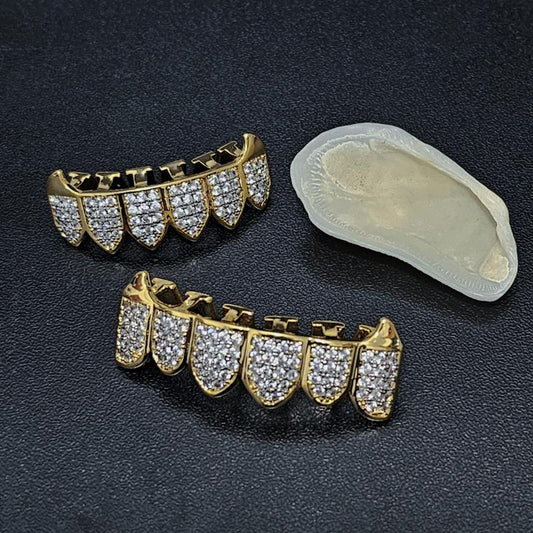 2pcs Golden Silvery Teeth Grillz Top and Bottom Hip Hop Rapper Jewelry