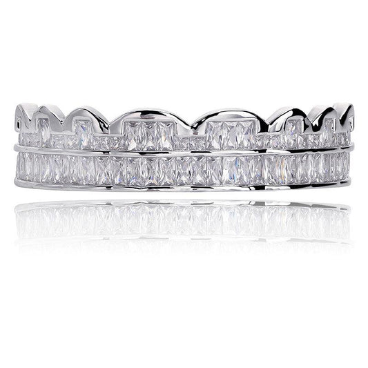 Golden Silvery Teeth Grillz Men Women Iced Out Top Bottom Hip Hop Jewelry