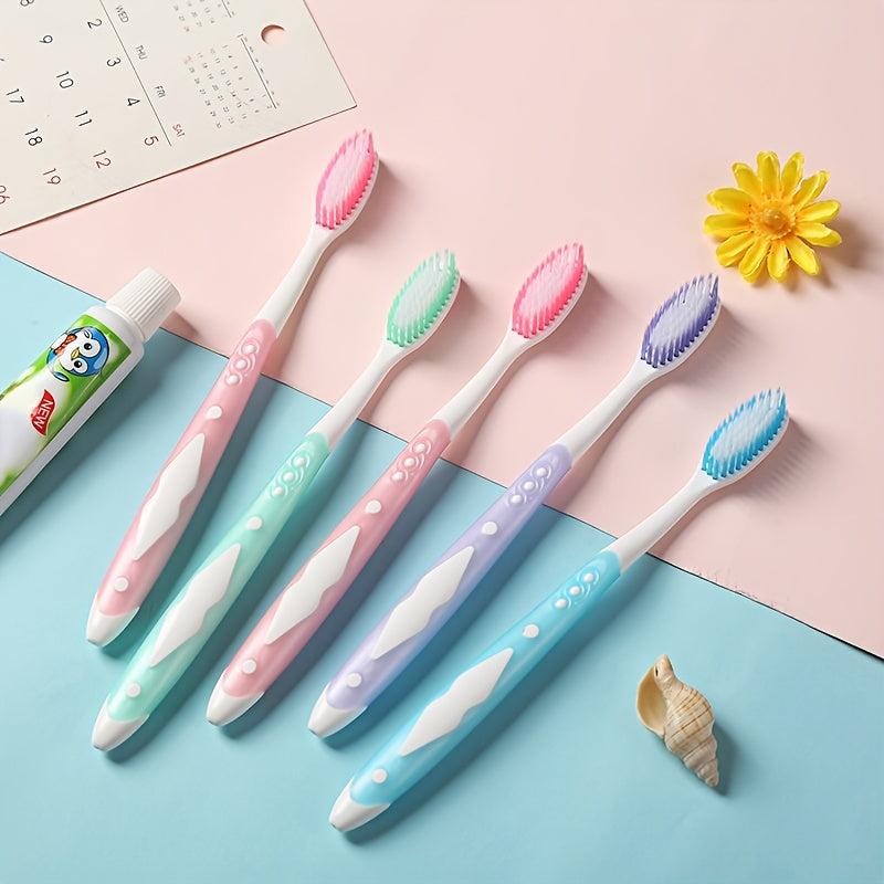 10pcs Soft Filament ToothBrush Rounded Brush Head Easy Remover Non Slip Handle