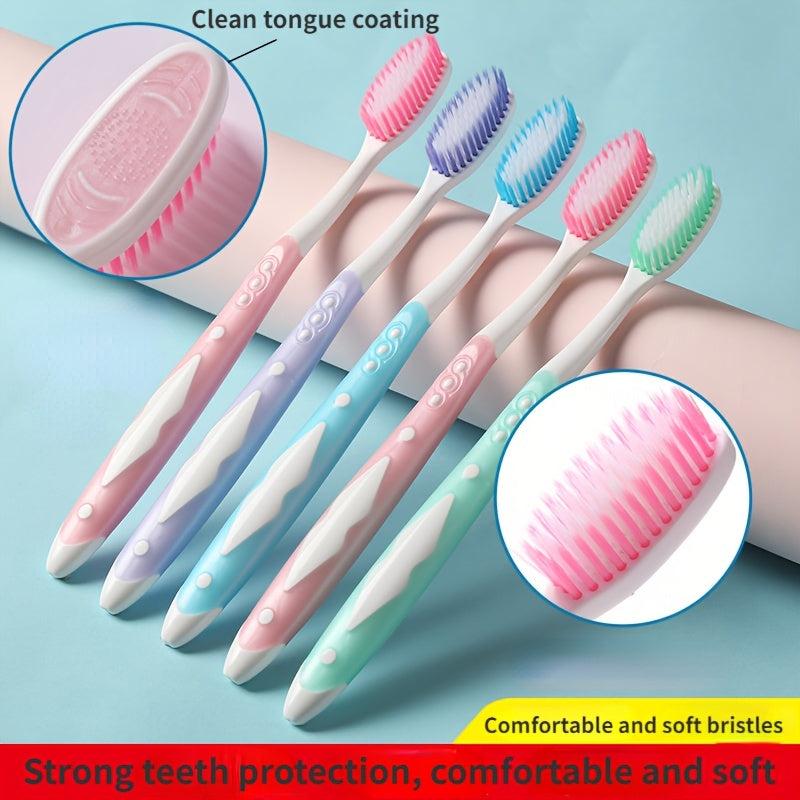 10pcs Soft Filament ToothBrush Rounded Brush Head Easy Remover Non Slip Handle