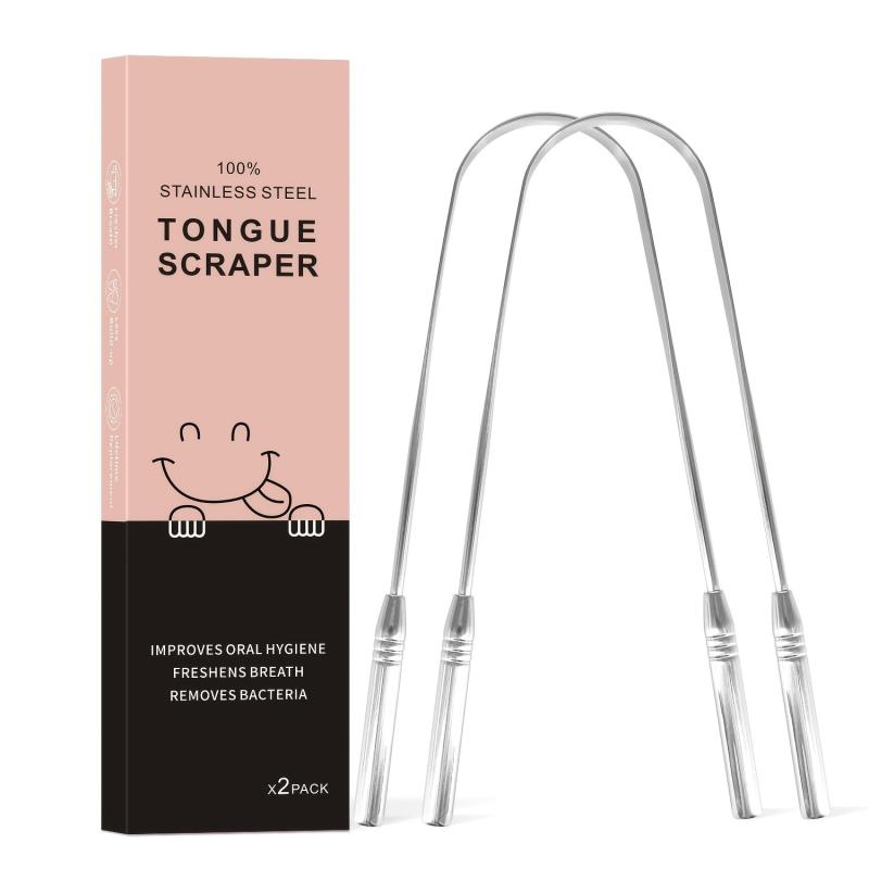 2pcs Metal Tongue Cleaner Easy Use Stainless Steel Scraper Tongue Care