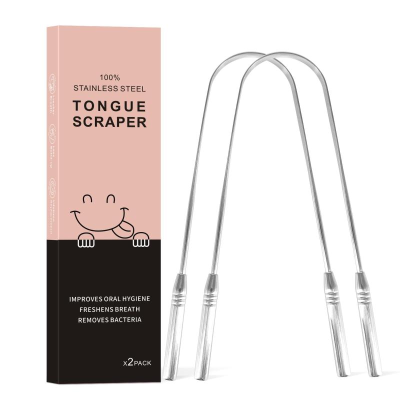 2pcs Metal Tongue Cleaner Easy Use Stainless Steel Scraper Tongue Care