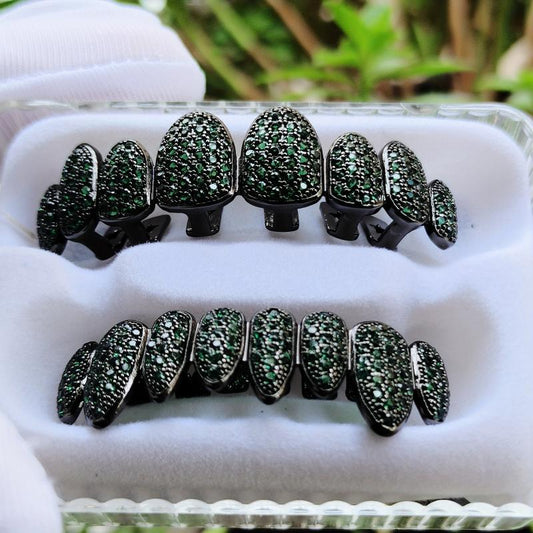 Green 8-Tooth Golden Silvery Grillz Set for Men Women