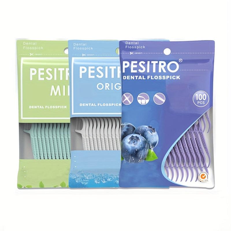 100-300 Dental Flossers Mint Blueberry Flavor Soft Floss Picks
